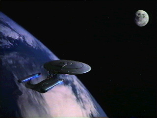 The USS Orion leaving Earth orbit